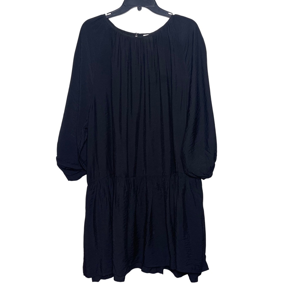 H&M Black Crinkle‎ Tiered Drop Waist Mini Dress with Balloon Sleeve XL